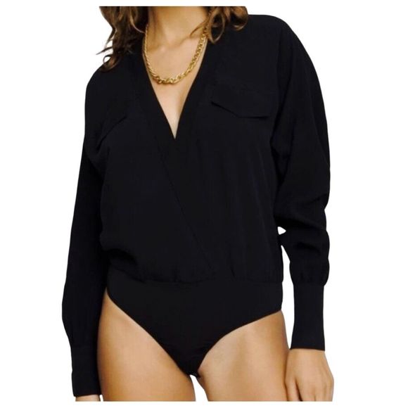 Good American Utility Surplice Wrap Bodysuit - Size 2 (Medium) - Black - Picture 3 of 7